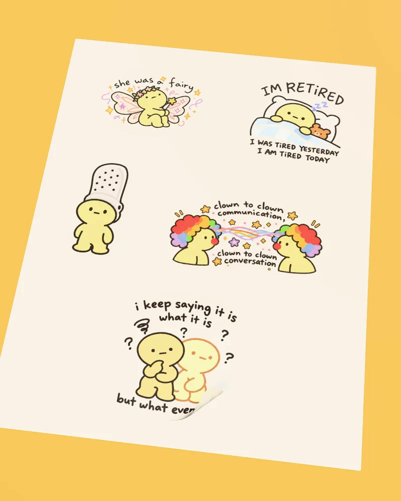 A sheet of mookipeels stickers, one corner peeling up