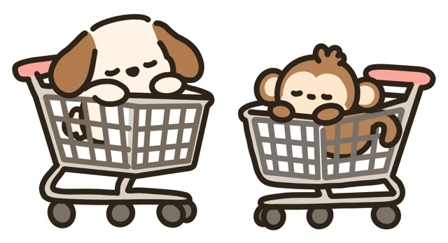Mooki and Tooki napping in shopping carts